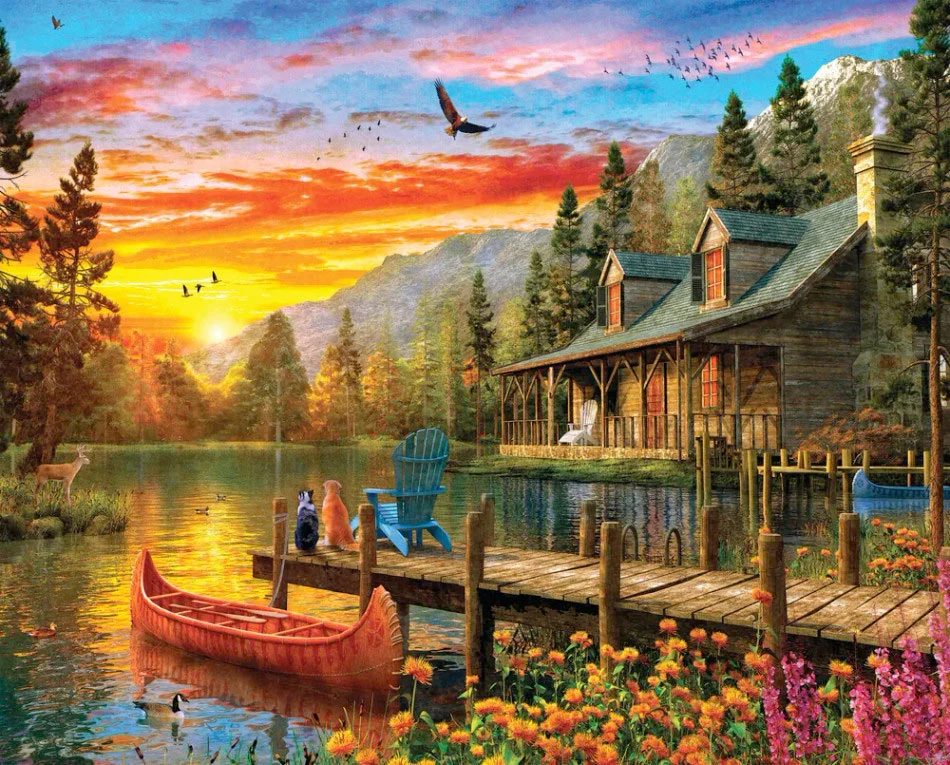 Cabin Evening Sunset Jigsaw Puzzle 1 Cabin Evening Sunset Jigsaw Puzzle