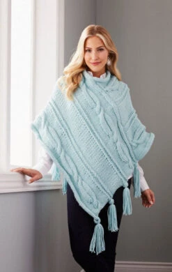 Cabled Panels Poncho -Clover Store 97520c