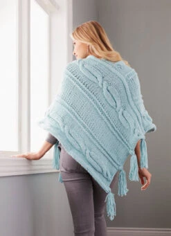 Cabled Panels Poncho -Clover Store 97520d