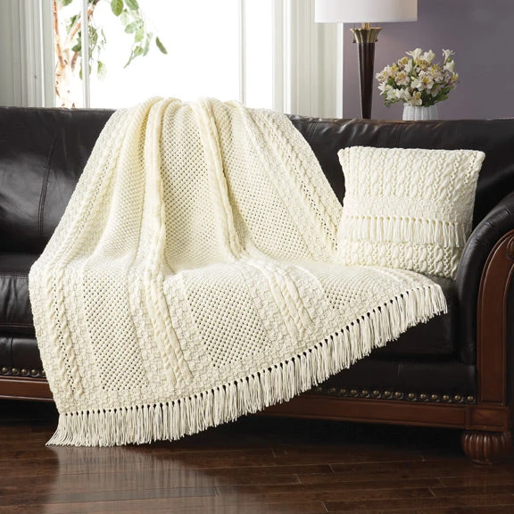 Aran Textures And Cables Afghan And Pillow Set 1 Aran Textures And Cables Afghan And Pillow Set