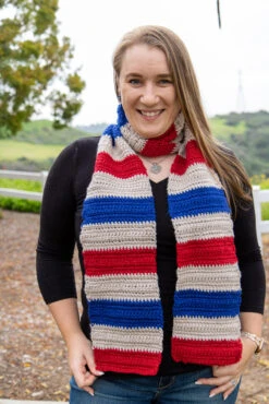 Glimmer Striped Scarf -Clover Store Linked Crochet 3 Colored Striped Scarf Pattern wowm 6