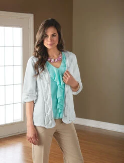 Leaf Border Cardi -Clover Store M96725 Dove