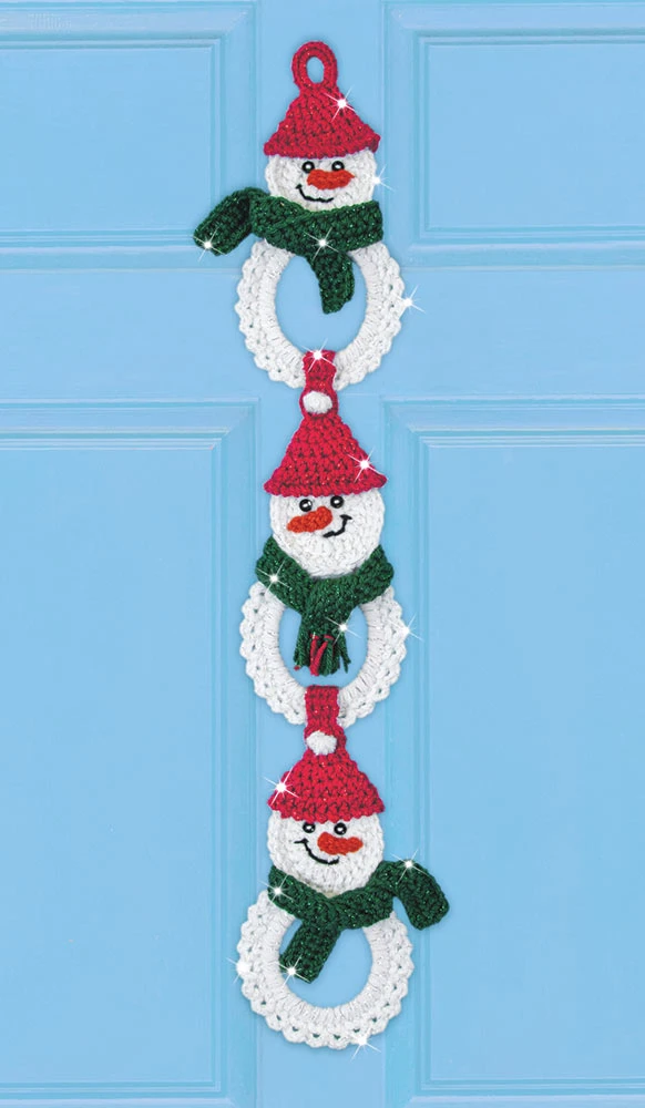 Snowman Trio Crochet Door Hanger 1 Snowman Trio Crochet Door Hanger