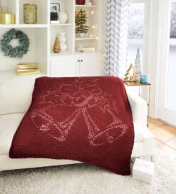 Holiday Bells Afghan 23 Holiday Bells Afghan -Clover Store M96799 BURGANDY