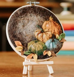 Pumpkin In A Hoop Needle Felting Kit -Clover Store NF307 Lifestyle on Desk