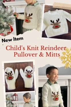 Reindeer Pullover And Mitts | Knit Childs Christmas Sweater Kit -Clover Store NeutralInteriorDesignPinterestPin 1