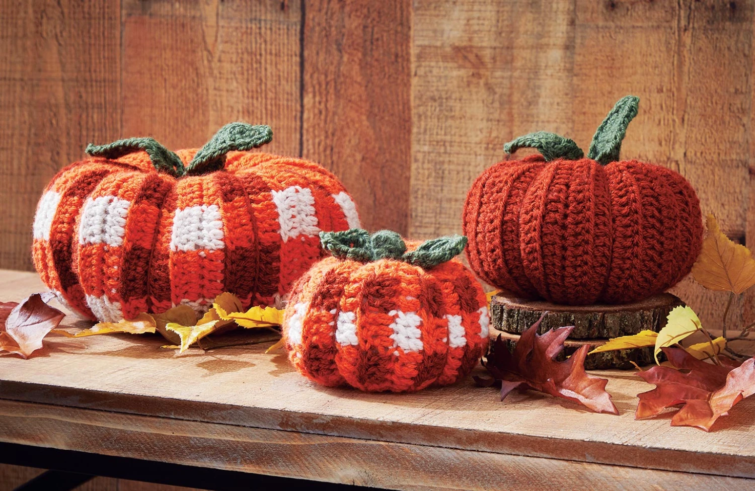 Plaid Pumpkin Trio Crochet Kit 1 Plaid Pumpkin Trio Crochet Kit