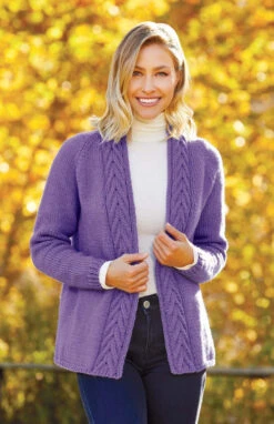 Cabled Trim Cardigan -Clover Store m96341amethyst