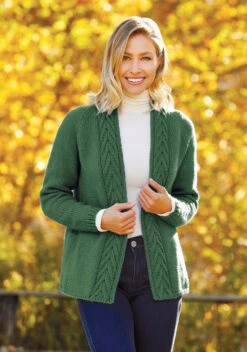Cabled Trim Cardigan -Clover Store m96341deepgreen