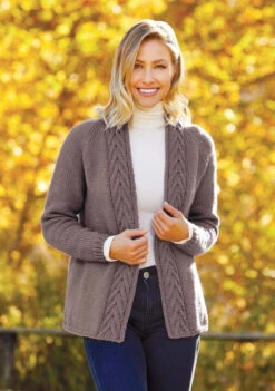Cabled Trim Cardigan -Clover Store m96341warmbrown