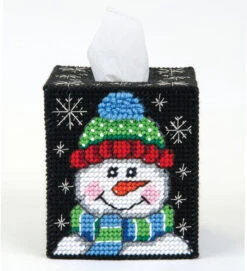 Snow Much Fun Tissue Box Cover Plastic Canvas Kit -Clover Store tissueBoxLetItSnowSnowman side2